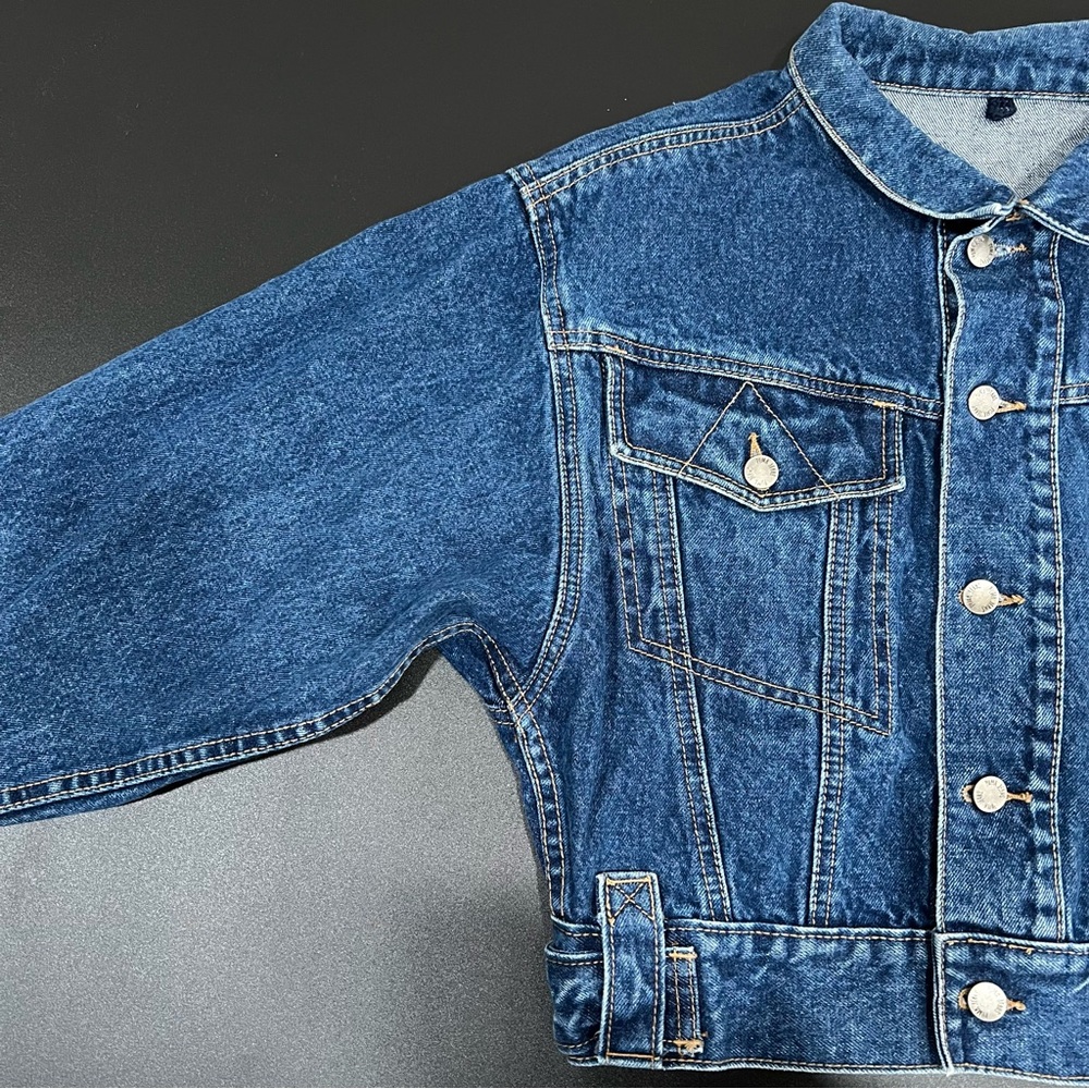 VTG PUMA Jeans Denim Jacket 1980s Germany Short Cut Bomber Size 3 - Picture 4 of 11